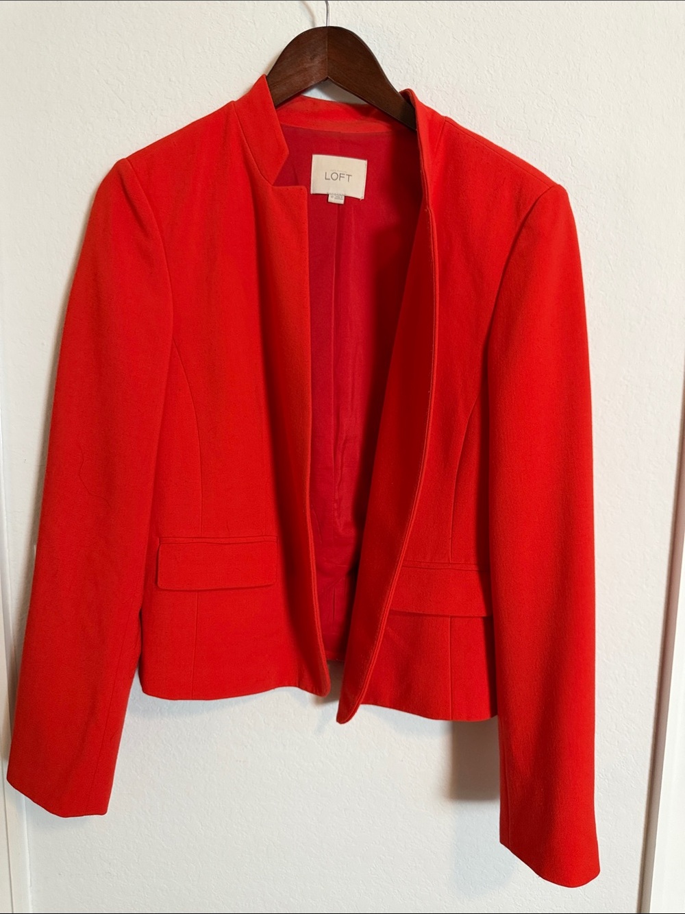 LOFT Vibrant Orangish-Red Open-Front Cropped Blazer